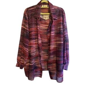 Vintage Maggie Sweet 1X Rhinestone Blouse & Tank 2 Pc Coord Set Magenta Pink USA